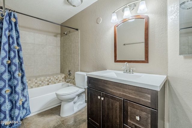 1311 N Congress Dr, Chandler, AZ 85226 - full bathroom featuring a textured wall, toilet, vanity, and shower / tub combo