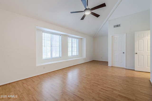 1311 N Congress Dr, Chandler, AZ 85226 - unfurnished bedroom featuring high vaulted ceiling, light wood-style floors, baseboards, and ceiling fan