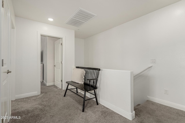 2540 N Stone Hill Rd, Buckeye, AZ 85396 - hall with visible vents, carpet floors, baseboards, recessed lighting, and an upstairs landing