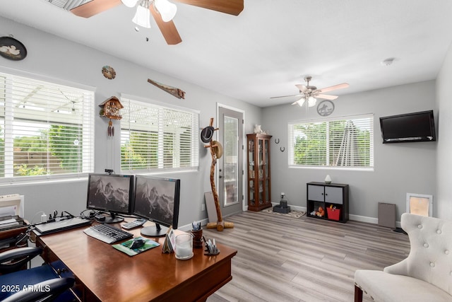 2910 S Olivewood, Mesa, AZ 85212 - office with ceiling fan, wood finished floors, and baseboards