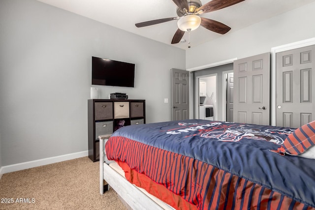 2910 S Olivewood, Mesa, AZ 85212 - bedroom with carpet floors, baseboards, and ceiling fan