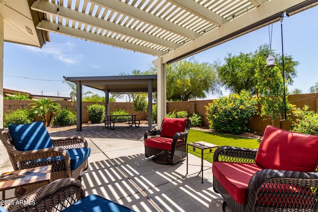 2910 S Olivewood, Mesa, AZ 85212 - view of patio featuring a fenced backyard, an outdoor hangout area, and a pergola