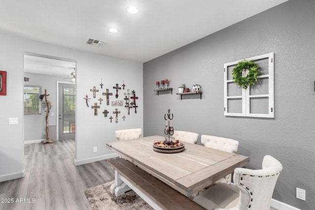 2910 S Olivewood, Mesa, AZ 85212 - dining room with light wood-style flooring, baseboards, recessed lighting, and a ceiling fan