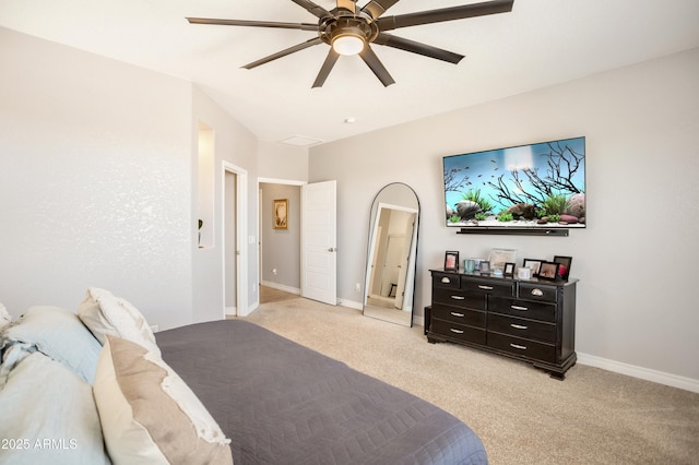3523 W Rhapsody Dr, Sierra Vista, AZ 85650 - bedroom with baseboards, a ceiling fan, and light colored carpet
