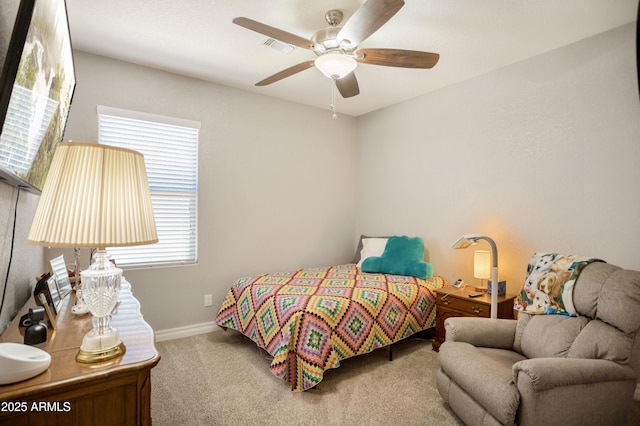 3523 W Rhapsody Dr, Sierra Vista, AZ 85650 - bedroom with carpet flooring, baseboards, visible vents, and ceiling fan