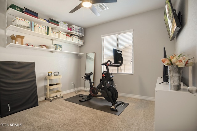 3523 W Rhapsody Dr, Sierra Vista, AZ 85650 - exercise room with baseboards, ceiling fan, carpet, and visible vents