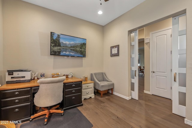 home office featuring wood-type flooring