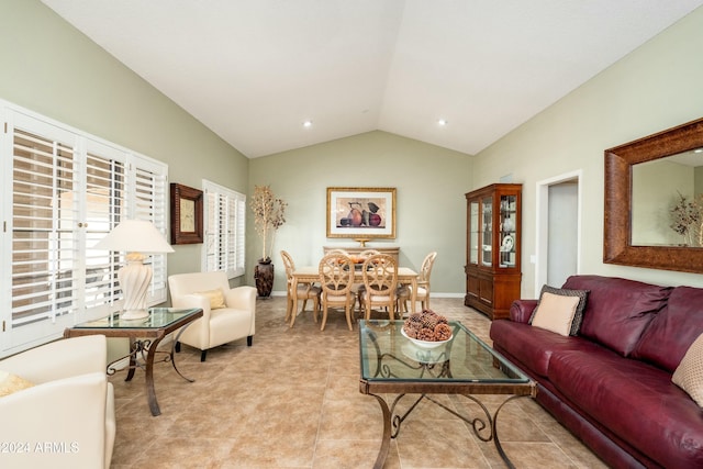 living room with vaulted ceiling