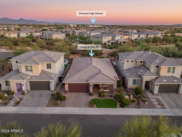 view of aerial view at dusk