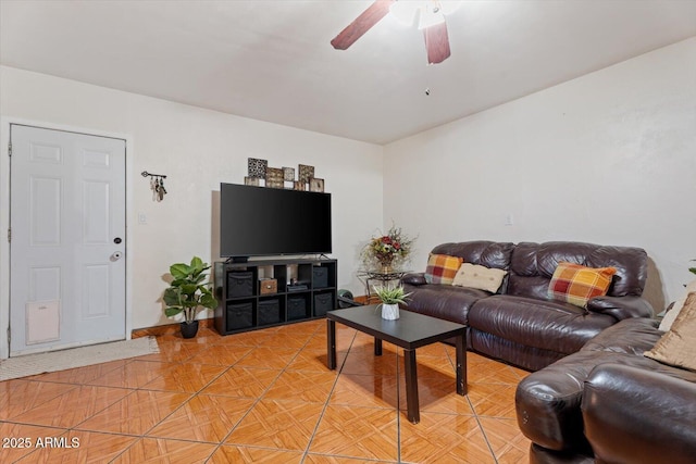 living room with ceiling fan