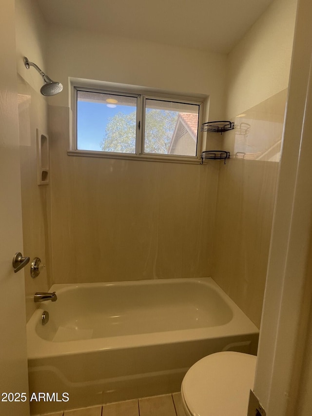 full bathroom with toilet and shower / washtub combination