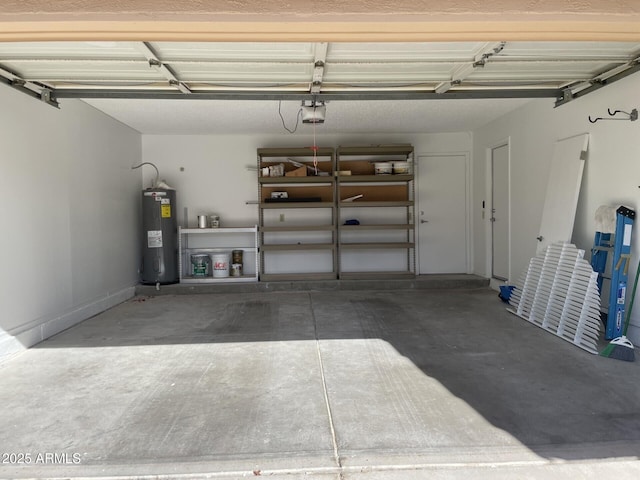 garage featuring a garage door opener and electric water heater