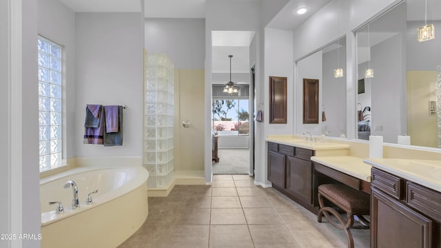 4276 E Meadowview Dr, Gilbert, AZ 85298 - full bathroom with a bath, plenty of natural light, tiled shower, and tile patterned flooring