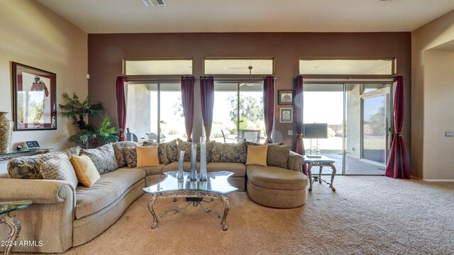 living room featuring carpet