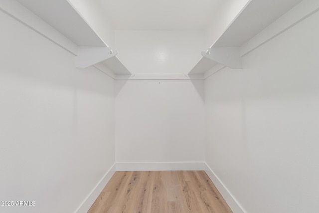 walk in closet with light wood finished floors