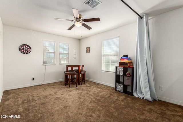 miscellaneous room featuring carpet floors, ceiling fan, and plenty of natural light