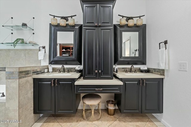 bathroom with vanity and tile patterned floors