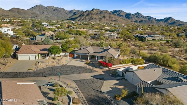 drone / aerial view with a mountain view