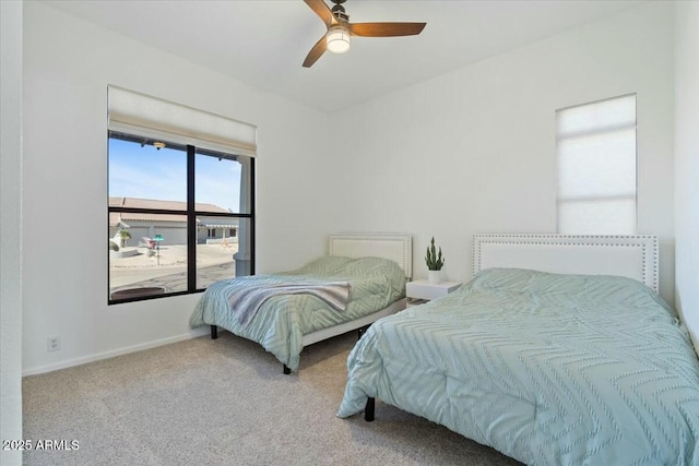 bedroom featuring carpet floors and ceiling fan