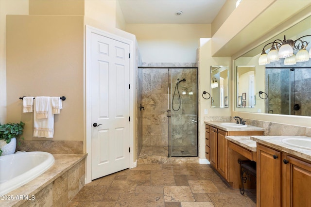 bathroom featuring vanity and plus walk in shower