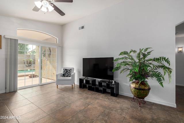 living room with ceiling fan