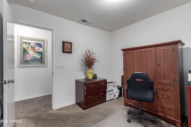 view of carpeted home office