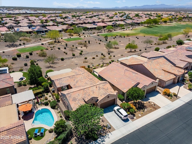 birds eye view of property featuring a residential view and a mountain view