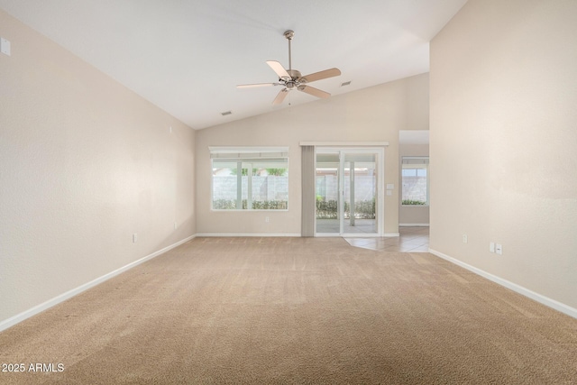 1625 E Daisy St, Casa Grande, AZ 85122 - unfurnished room with light carpet, baseboards, ceiling fan, and high vaulted ceiling