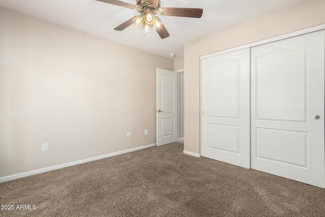 1625 E Daisy St, Casa Grande, AZ 85122 - unfurnished bedroom featuring carpet floors, baseboards, a closet, and a ceiling fan