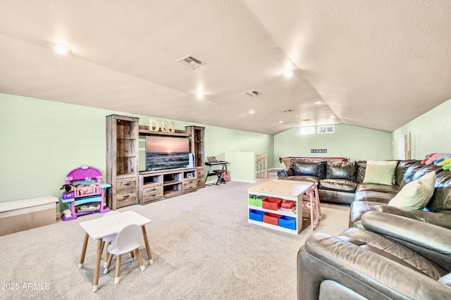 5621 N 13th St, Phoenix, AZ 85014 - living area featuring carpet floors and vaulted ceiling