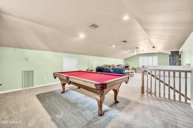 5621 N 13th St, Phoenix, AZ 85014 - playroom with vaulted ceiling, carpet flooring, baseboards, billiards table, and recessed lighting