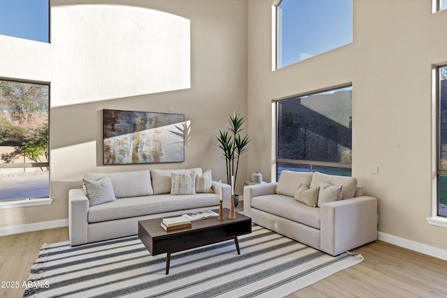 living room with wood finished floors and baseboards