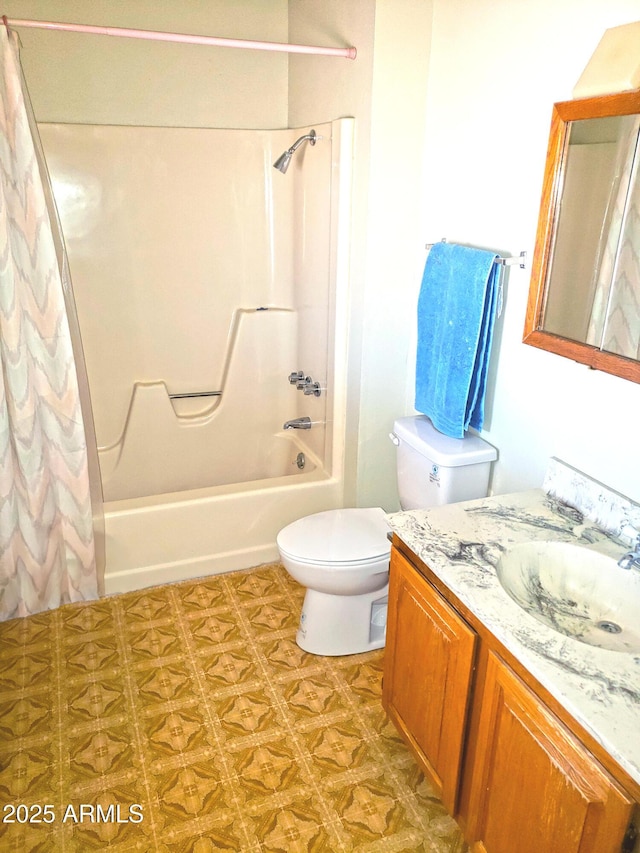 69762 Old Bell Rd, Salome, AZ 85348 - full bathroom featuring vanity, shower / tub combo, toilet, and tile patterned floors