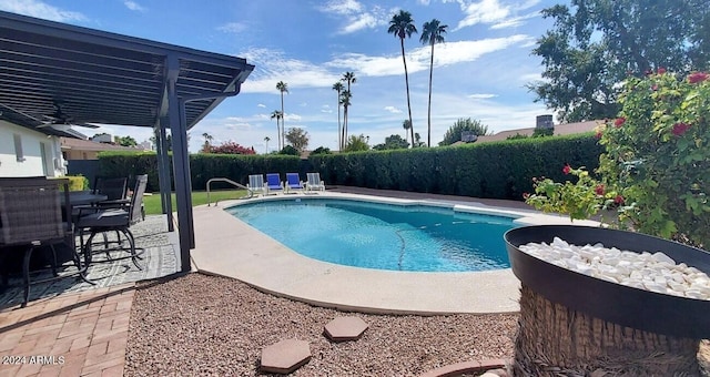 view of swimming pool featuring a patio area