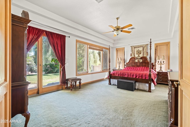 25509 S Lime Dr, Queen Creek, AZ 85142 - bedroom featuring carpet, visible vents, access to exterior, and a raised ceiling
