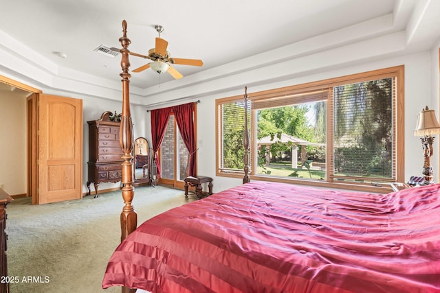 25509 S Lime Dr, Queen Creek, AZ 85142 - bedroom with visible vents, a raised ceiling, and light carpet