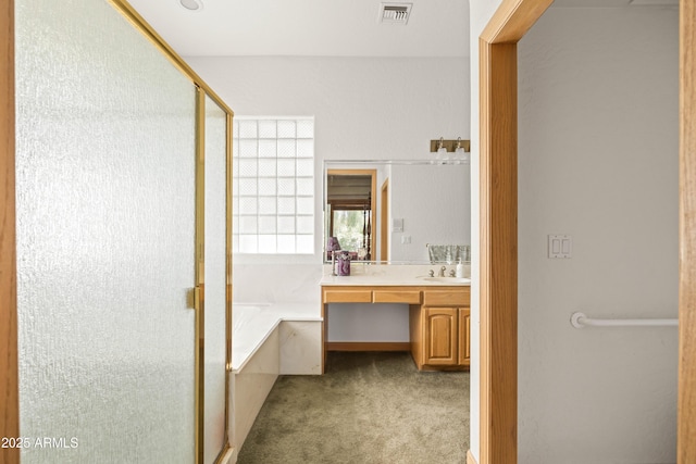 25509 S Lime Dr, Queen Creek, AZ 85142 - full bath featuring visible vents, a bath, a shower stall, and vanity