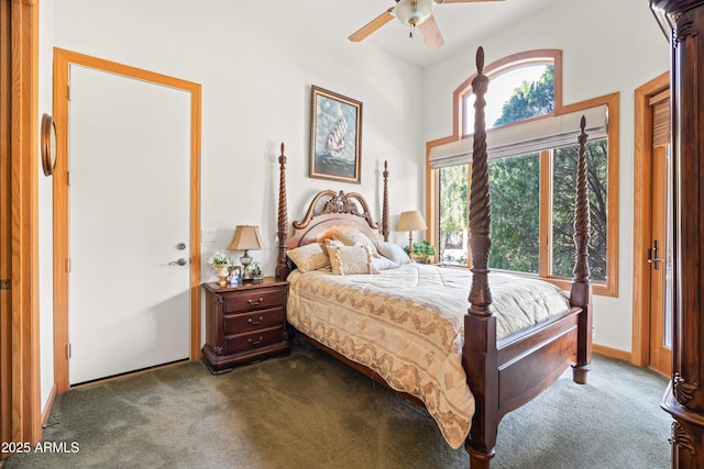 25509 S Lime Dr, Queen Creek, AZ 85142 - bedroom with dark carpet, baseboards, and a ceiling fan
