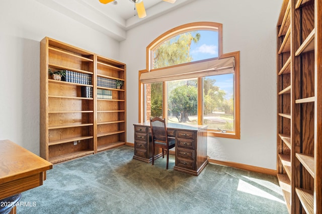 25509 S Lime Dr, Queen Creek, AZ 85142 - carpeted office space with ceiling fan, a towering ceiling, and baseboards