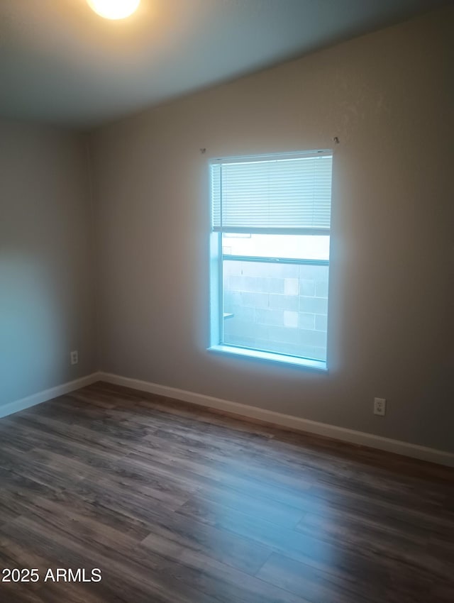 empty room featuring lofted ceiling and dark hardwood / wood-style floors