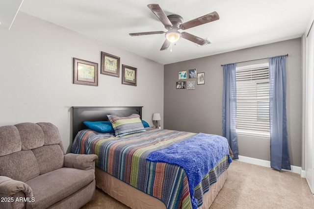 1950 E Dust Devil Dr, San Tan Valley, AZ 85143 - bedroom with light colored carpet, baseboards, and a ceiling fan