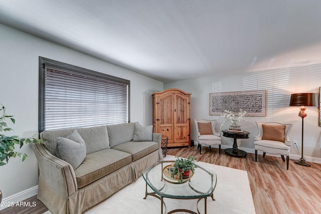 living room with wood finished floors and baseboards