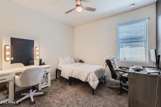 23730 W Hess Ave, Buckeye, AZ 85326 - bedroom featuring an office area, carpet, baseboards, and ceiling fan