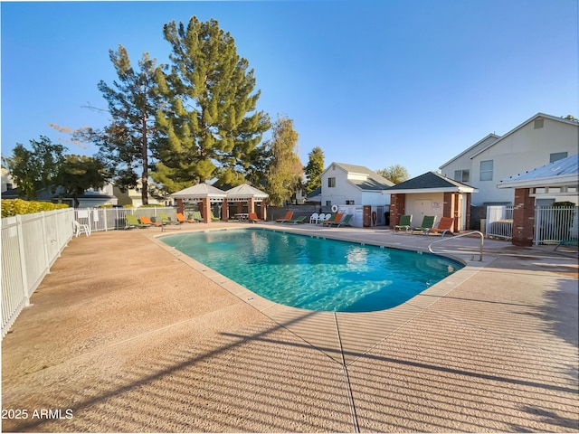 view of pool featuring a gazebo and a patio area