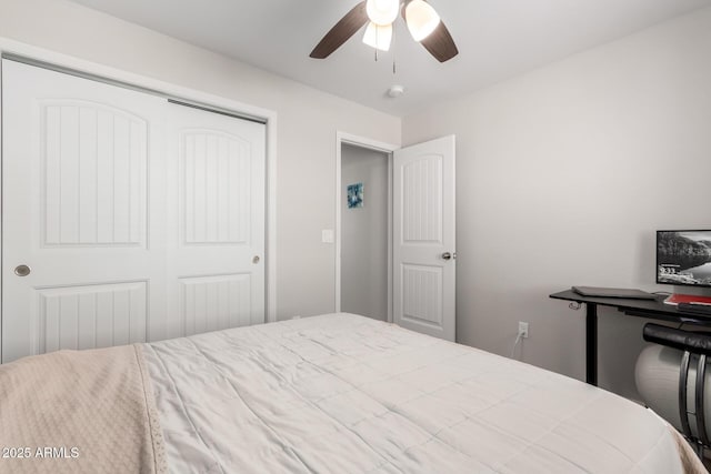 bedroom with a closet and ceiling fan