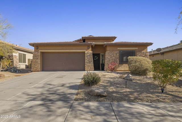 prairie-style house with a garage