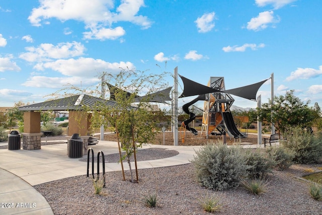 community play area with a gazebo