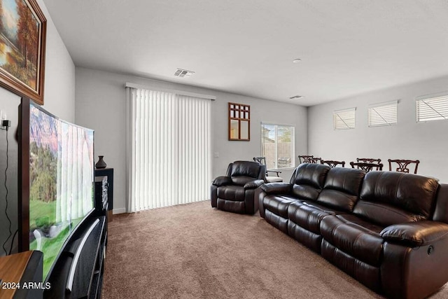 carpeted living area with visible vents