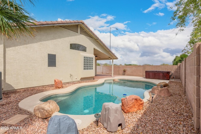 10209 W Jessie Ln, Peoria, AZ 85383 - view of swimming pool with a fenced backyard, a hot tub, and a patio area