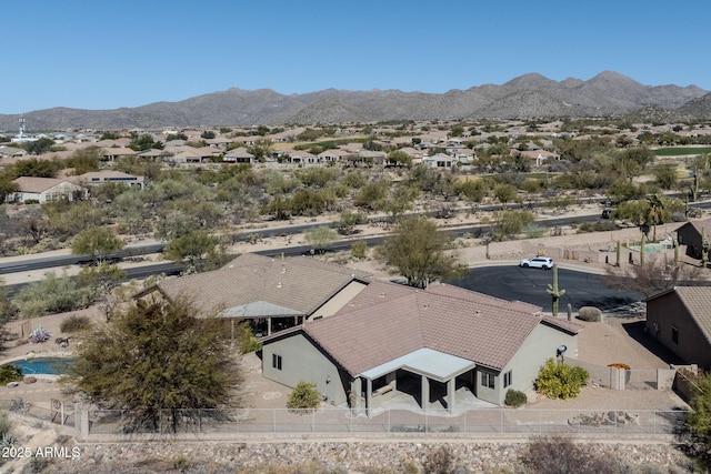 bird's eye view with a residential view and a mountain view